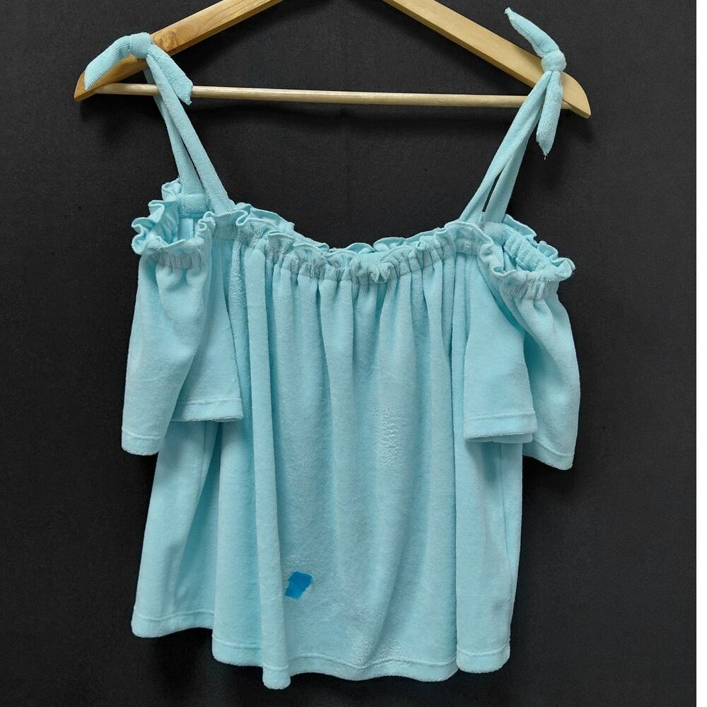 Juicy Couture Black Label Off-Shoulder Top Blue Solid Knit Sleeveless Size S